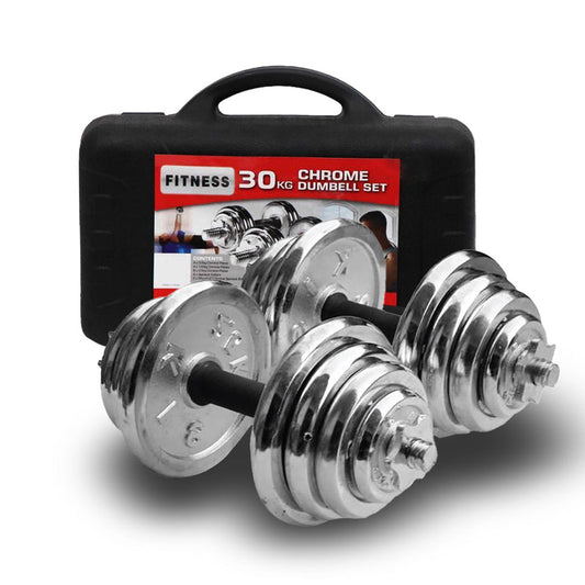 30 KG Chrome Dumbbell Set with carrier case.